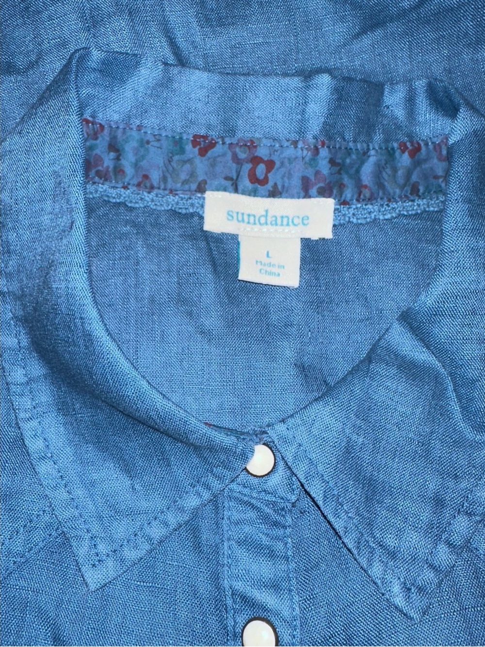 Sundance Blue 100% Linen Sleeveless Top Snap Buttons Size Large - Picture 5 of 7